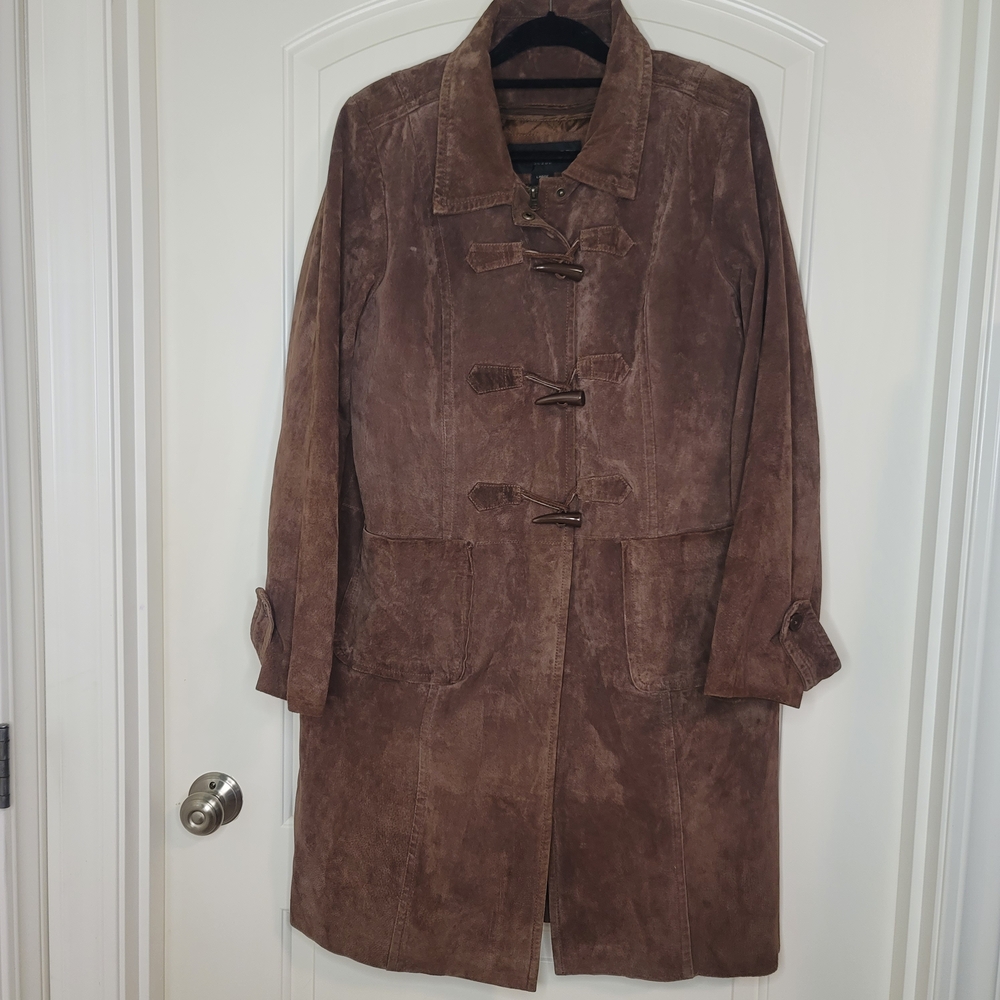 Y2k Centigrade Brown Suede Leather Trench Coat Coastal Cowgirl 90sfashion
